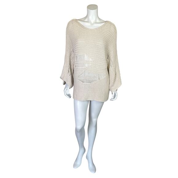Zara Sweaters - Zara | Women's Cream Knit Distressed Pullover Sweater | Size: L